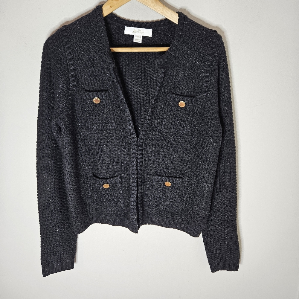 Lilly Pulitzer Kenton Cardigan in a black metallic cotton blend Gold Buttons S